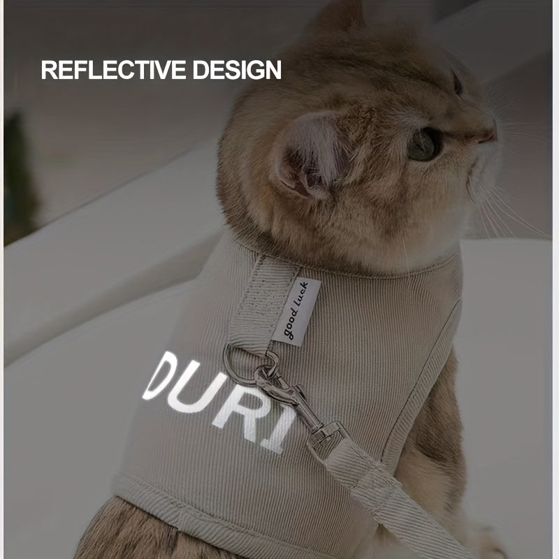 Reflective Cat Harness and Leash Set for Safe Outdoor Walking and Travel - No Pull Design