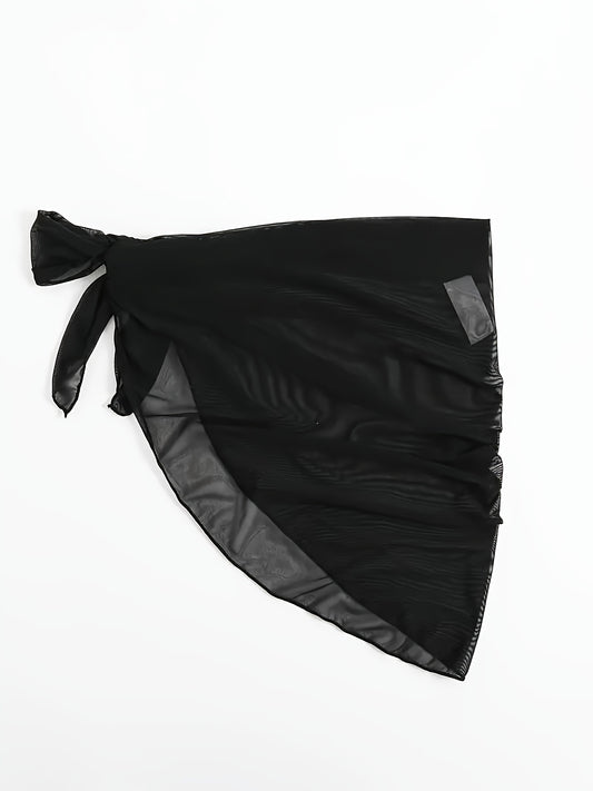 Chic Semi-Sheer Bikini Wrap Skirt - High Stretch, Solid Color, Machine Washable - Women's Fashion Swimwear Accessory, Swimwear, Skirt Cover