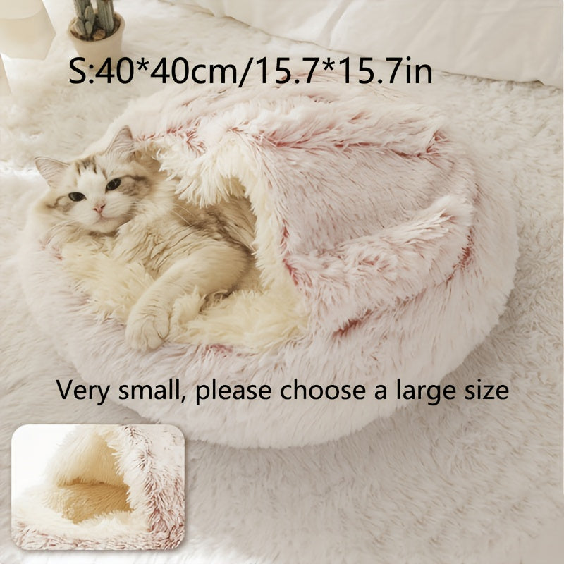 Cozy Luxurious Plush Donut Pet Bed - Hooded, Non-Slip Bottom, Easy to Clean - for Cats & Small Dogs, Perfect for Winter Comfort