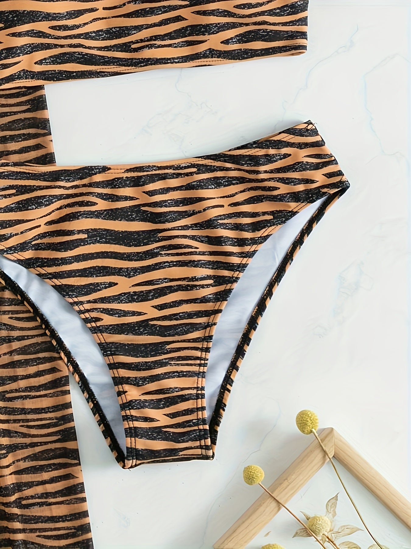 3 Piece Set Bikini - Vibrant Striped Print Design, Flattering Square Neckline, High Cut Leg for Confidence Boosting Coverage, Detachable Cover Up Skirt for Added Modesty - Stylish Womens Swimwear and Beachwear Essentials