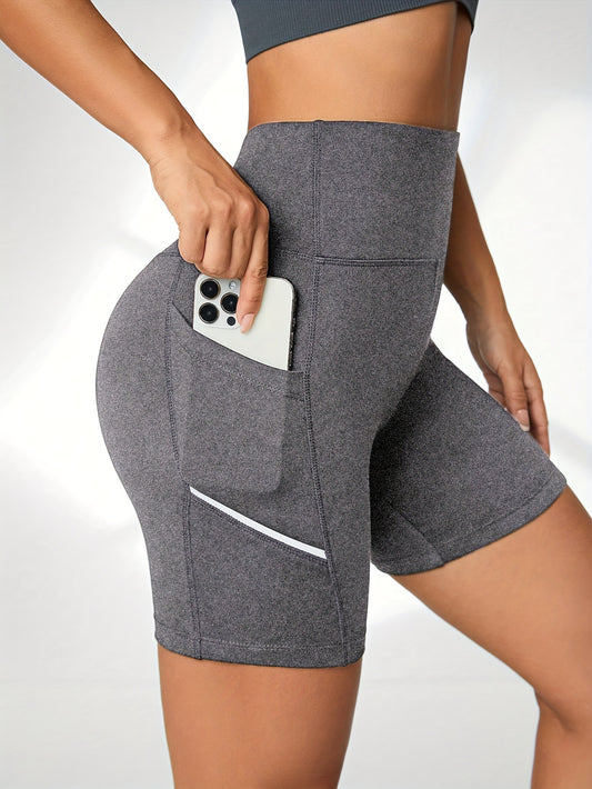 High-Waisted Slim Fit Compression Shorts for Women - Moisture-Wicking, Quick-Drying, Four-Way Stretch, Pocketed, Solid-Colored, Spring/Summer/Fall Essentials for Yoga, Running, and Fitness Enthusiasts