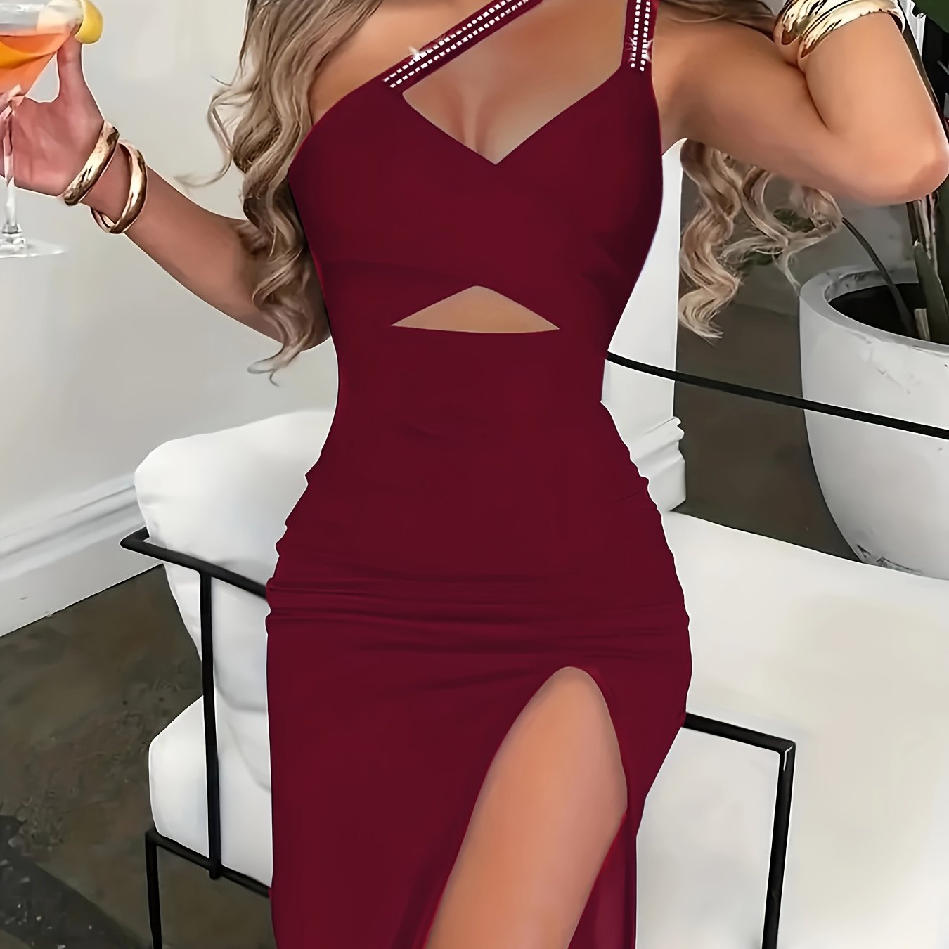 Split Thigh Asymmetrical Dress, Sexy Bodycon Sleeveless Party Dress, Women's Clothing For Party Dressing