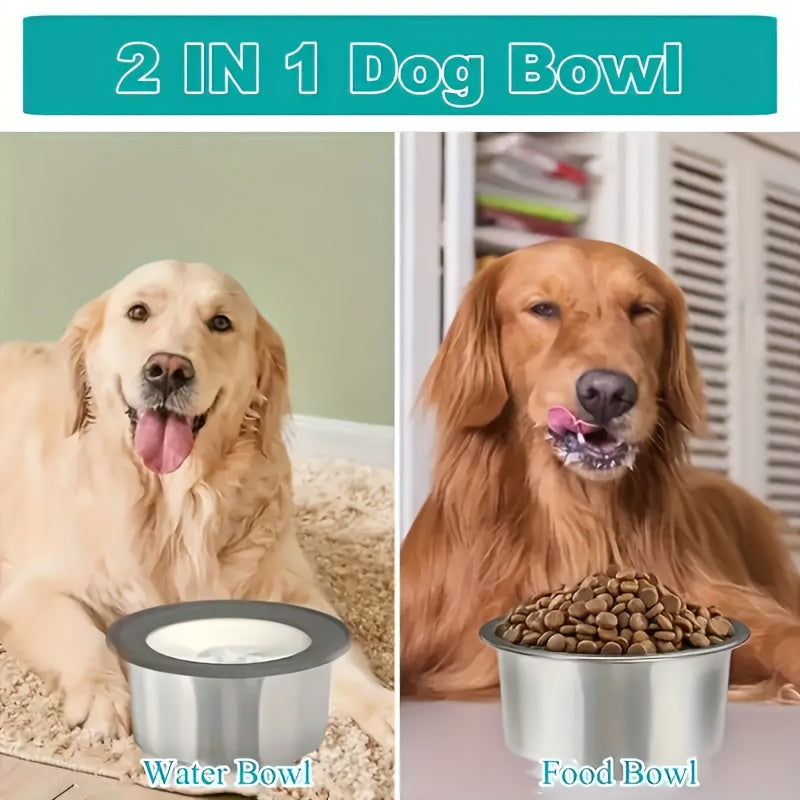 Stainless Steel Dog Water Bowl with Floating Disk Design, Anti-Spill Non-Wet Mouth Pet Drinking Bowl, Slow Feeder Water Dispenser for Dogs, Portable for Vehicle/Outdoor/Indoor Use