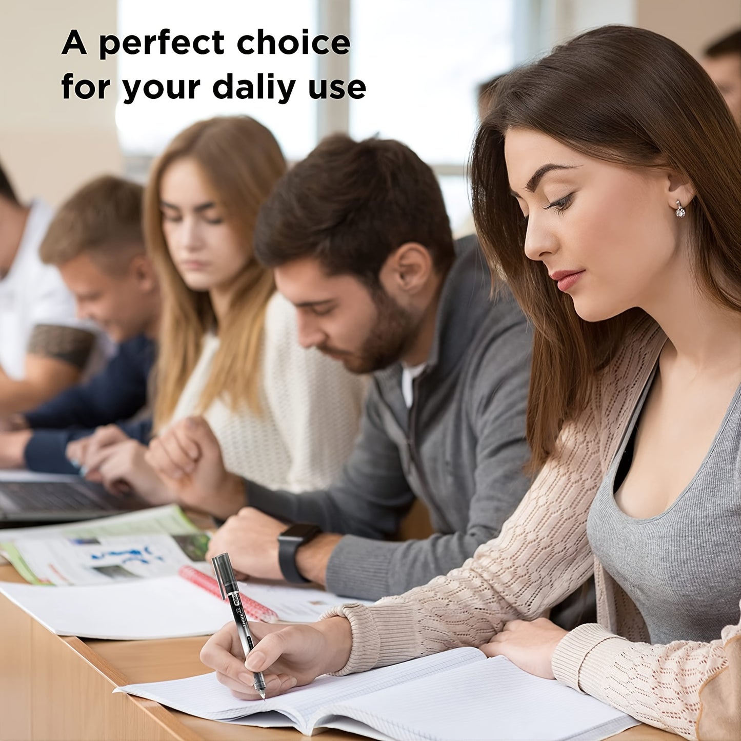 Deli 8 Pieces Rolling Ball Pens, Quick-Drying Ink 0.5 mm Extra Fine Point Pens Liquid Ink Pen Rollerball Pens Multicolor