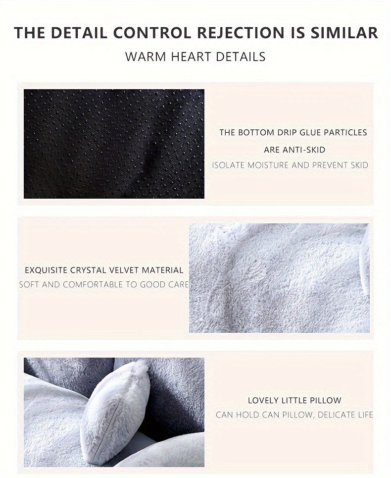 Grey Washable Non-Slip Cozy Winter Pet Bed Cats & Dogs - Soft Fiber Fill Polyest