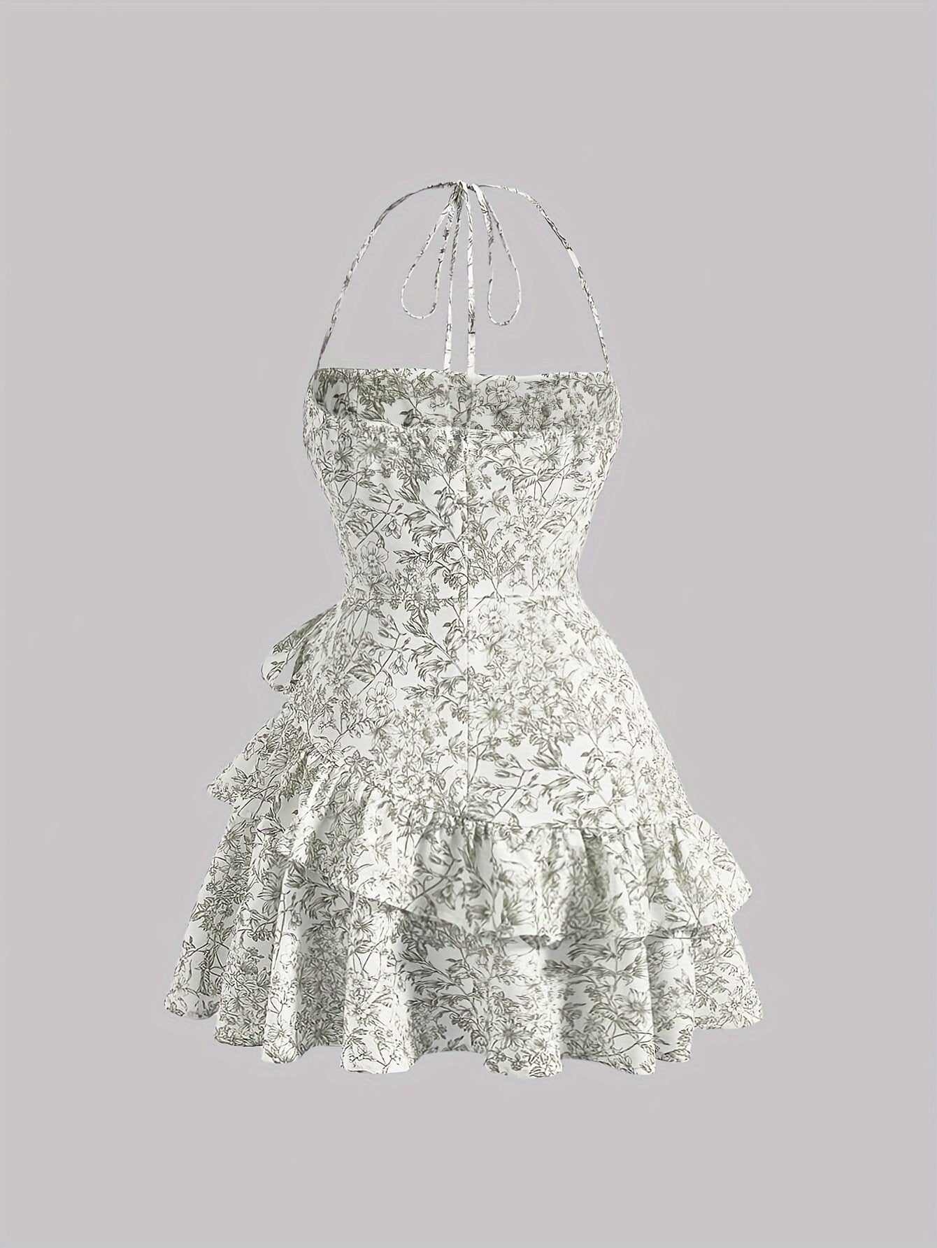 Floral Print Layered Ruffle Hem Halter Dress, Elegant Sleeveless Dress For Spring & Summer, Women's Clothing