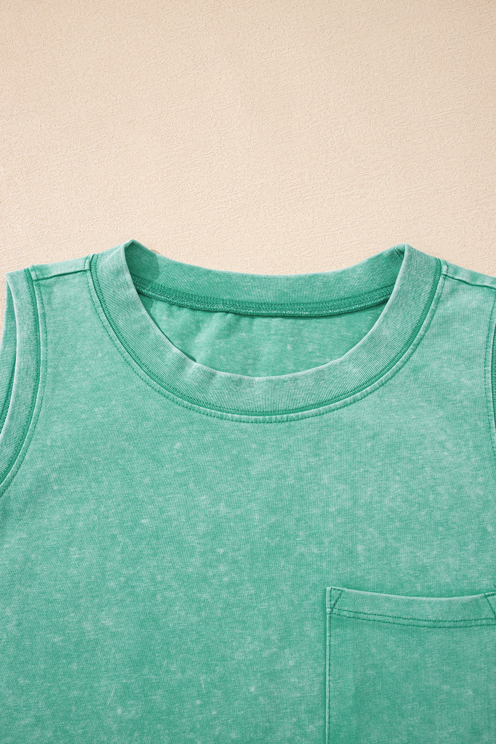 Sea Green Mineral Wash Patched Chest Pocket Casual Tank Top