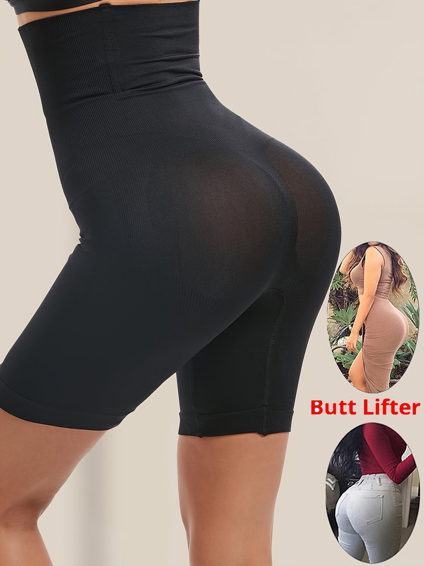 Solid Seamless High Waist Shaping Shorts, Tummy Control Compression Shorts To Lift & Shape Buttocks, Women's Underwear & Shapewear