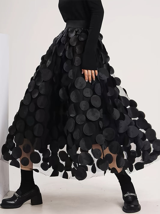 Applique High Waist Skirts, Elegant Maxi Skirts For Spring & Summer, Women's Clothing