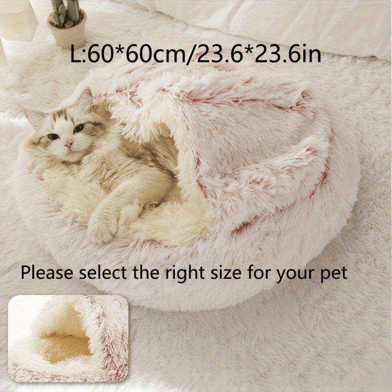 Cozy Luxurious Plush Donut Pet Bed - Hooded, Non-Slip Bottom, Easy to Clean - for Cats & Small Dogs, Perfect for Winter Comfort