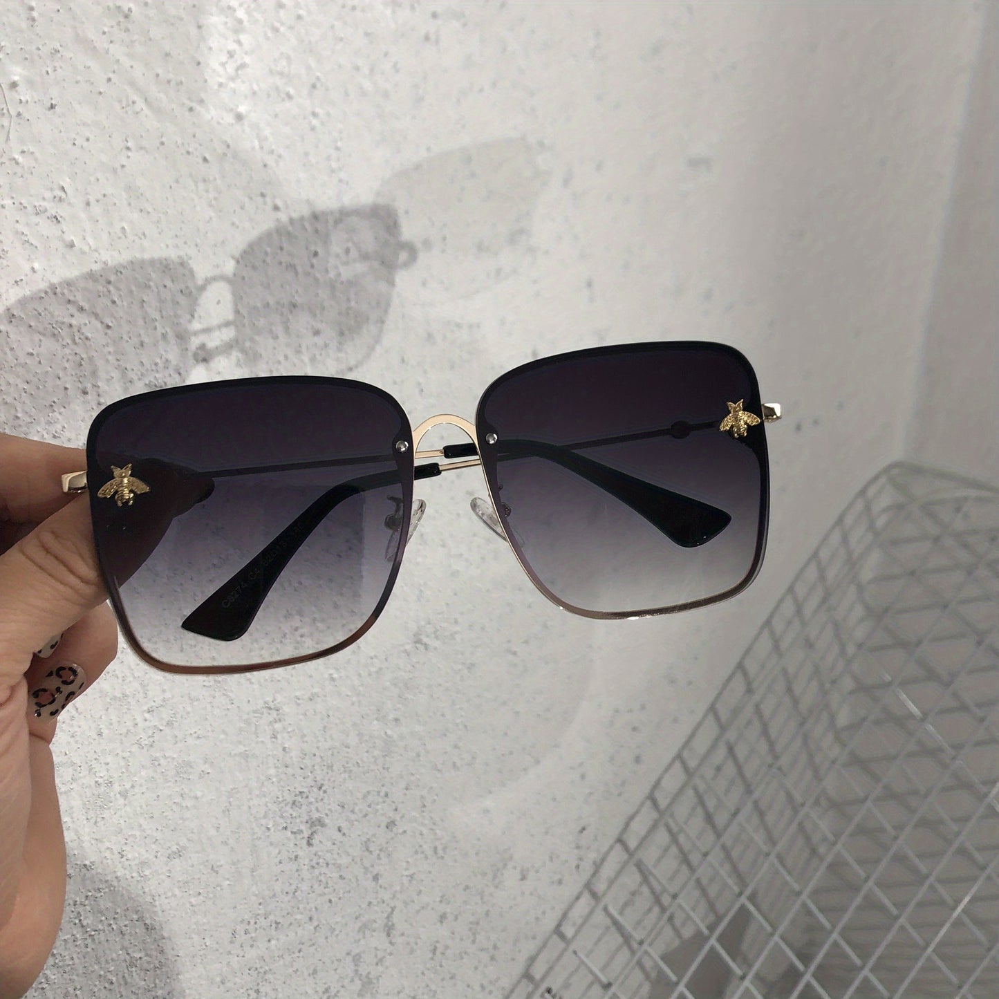 Rimless Square Oversized For Women Trendy Gradient Lens Big Shades fashion glasses