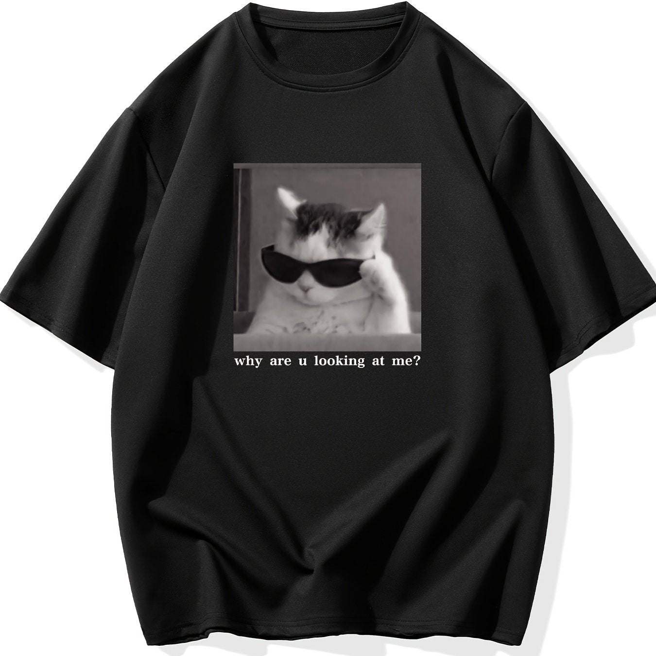 Cool Cat Graphic T-shirt, Men's Casual Multicolor Loose Short Sleeve Shirt