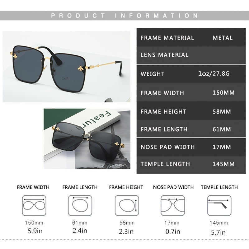 Rimless Square Oversized For Women Trendy Gradient Lens Big Shades fashion glasses