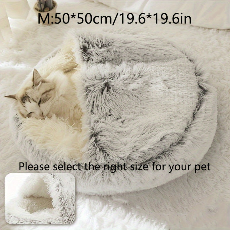 Cozy Luxurious Plush Donut Pet Bed - Hooded, Non-Slip Bottom, Easy to Clean - for Cats & Small Dogs, Perfect for Winter Comfort