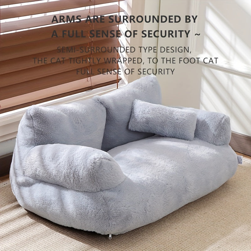 Grey Washable Non-Slip Cozy Winter Pet Bed Cats & Dogs - Soft Fiber Fill Polyest