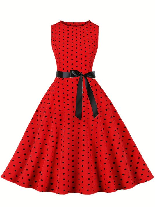 Women's Chic Sleeveless Polka Dot Dress - Vintage-Inspired Summer Sundress With Breathable Fabric, Perfect for Vacation Parties & Spring/Summer Celebrations