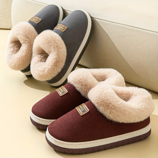 Cozy Winter Plush-Lined Slippers for Men and Women - Soft Indoor House Shoes with Trim, Gray and Maroon Options, Warm Ankle Support for Home Comfort, Casual Slippers | Casual Style Slippers | Plush Lining, House Slippers