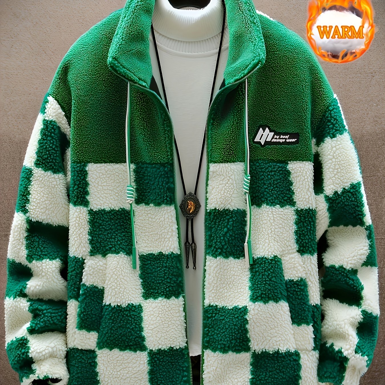 Men's Warm Thick Fleece Coat, Palid Cardigan Overcoat For Fall Winter