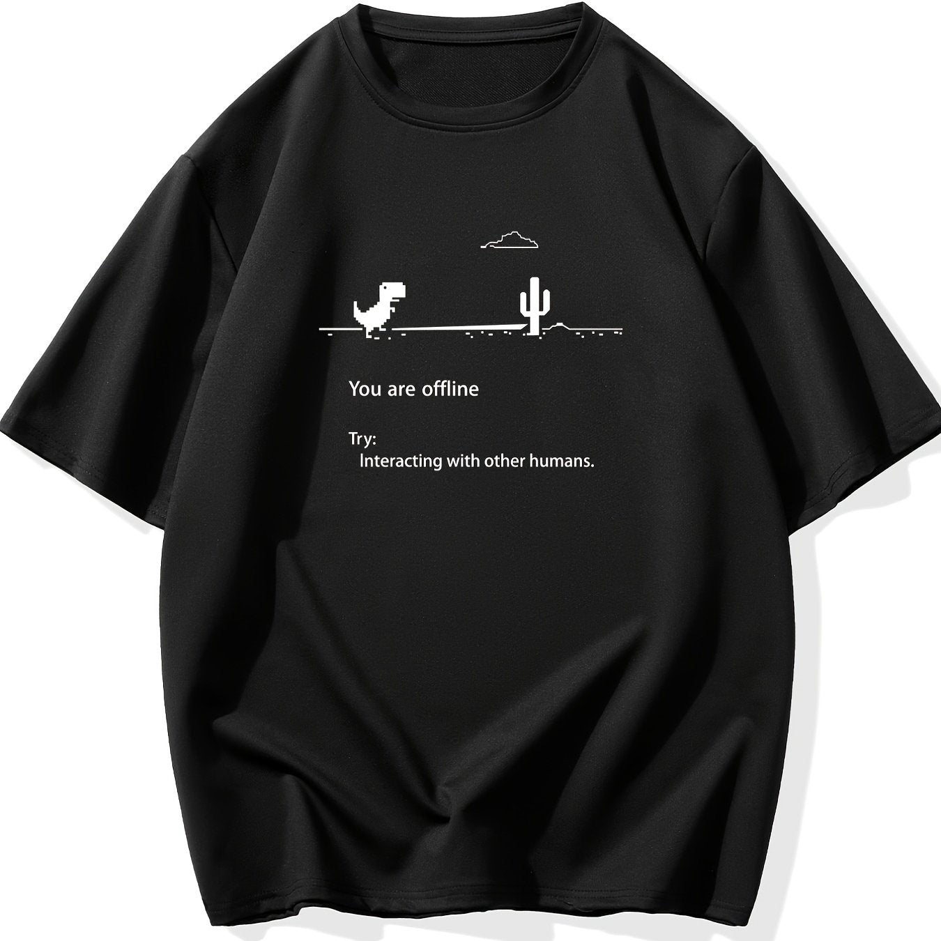 Men's Plus Size 'You are offline...' Print Stretch T-shirt, Oversized Short Sleeve Tops For Spring Summer, Causal Loose Clothing For Big And Tall Guys