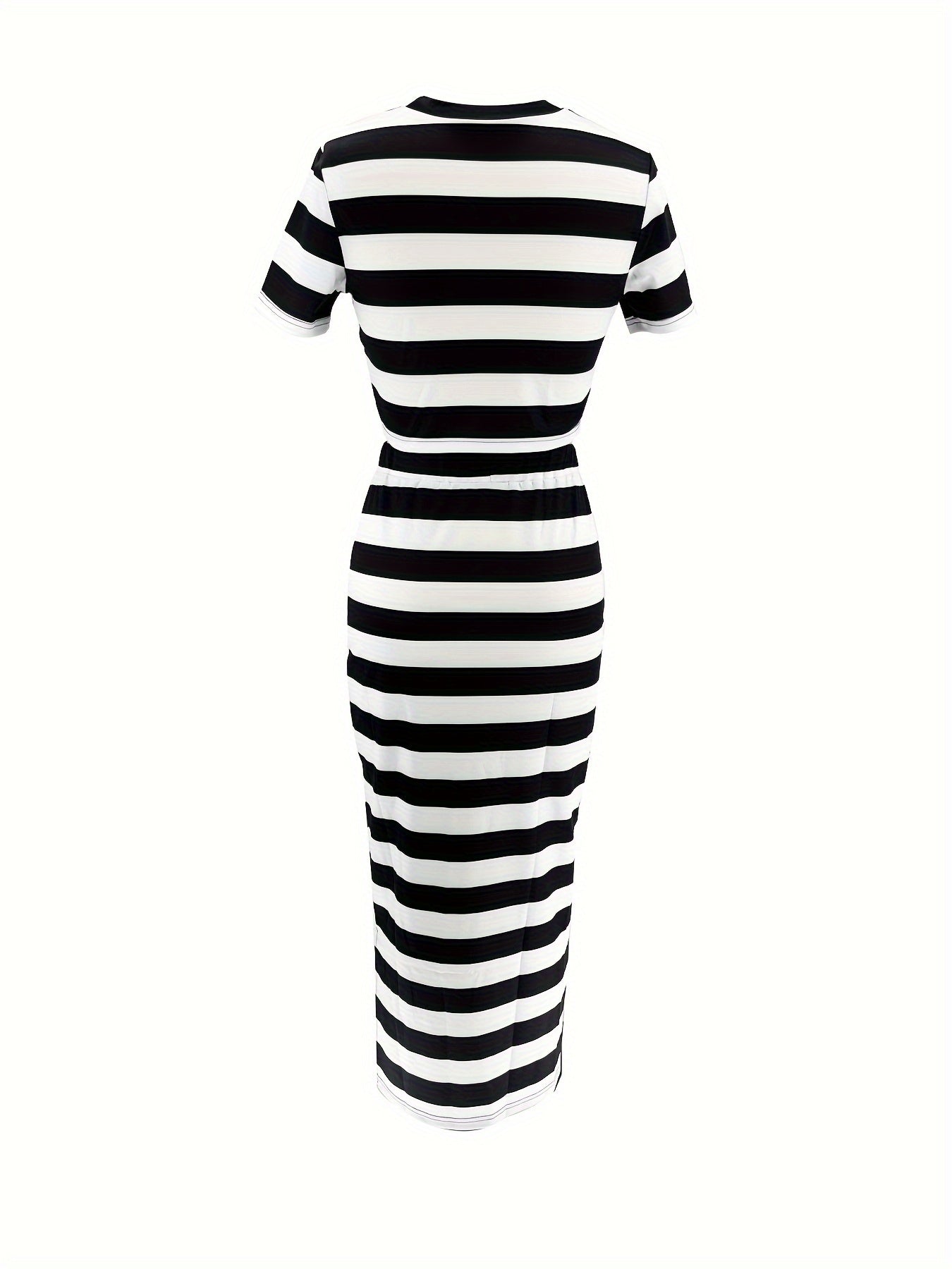 Striped Pattern Skirt Set Outfit - Stylish Crew Neck Short Sleeve Crop Top & Flowy Skirt with Relaxed Fit, Casual and Comfortable Style - Ideal for Spring and Summer, Womens Clothing