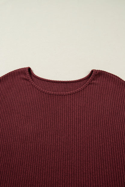 Wild Ginger Plus Size Ribbed Button Decor Long Sleeve Loose Top