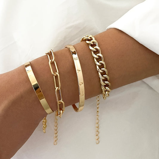 4 Pcs/Set Multilayer Hand Jewelry Decorative Simple Chain & Bangle Bracelet Set for Women - Stylish Party Clothing Accessory - Durable Handcrafted Design - Perfect Gift Idea