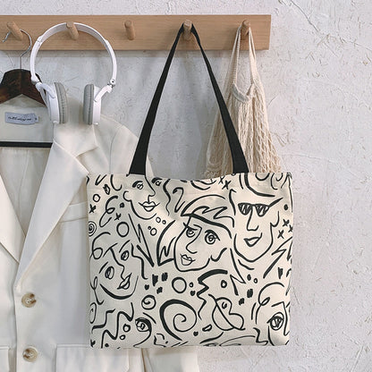 Personalized Graffiti Canvas Bag Large Capacity Casual Fashion All-Match Shopping Tote Bag Ins Fresh And Sweet Shoulder Bag