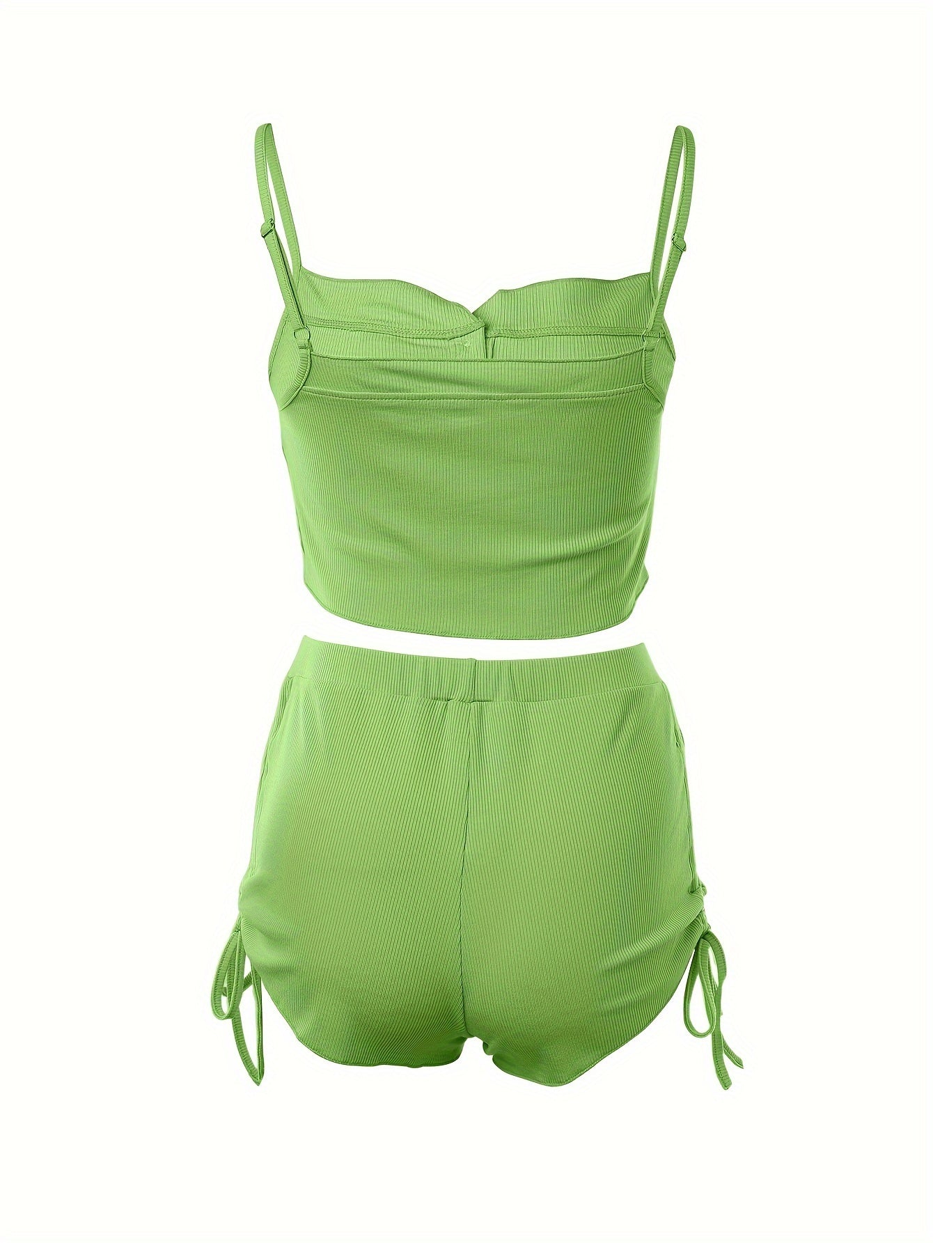 Simple Solid Print Lounge Set, Buttons Cami Top & Drawstring Shorts, Women's Loungewear & Sleepwear Koningsdag/King's Day