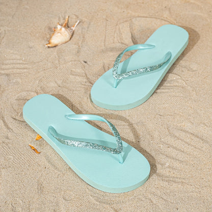 [Glitter Flip-Flops] Light Blue Women's Minimalist Glitter Flip-Flops | TPU Upper with EVA Sole, Flat Sandals for Summer Beach & Casual Wear