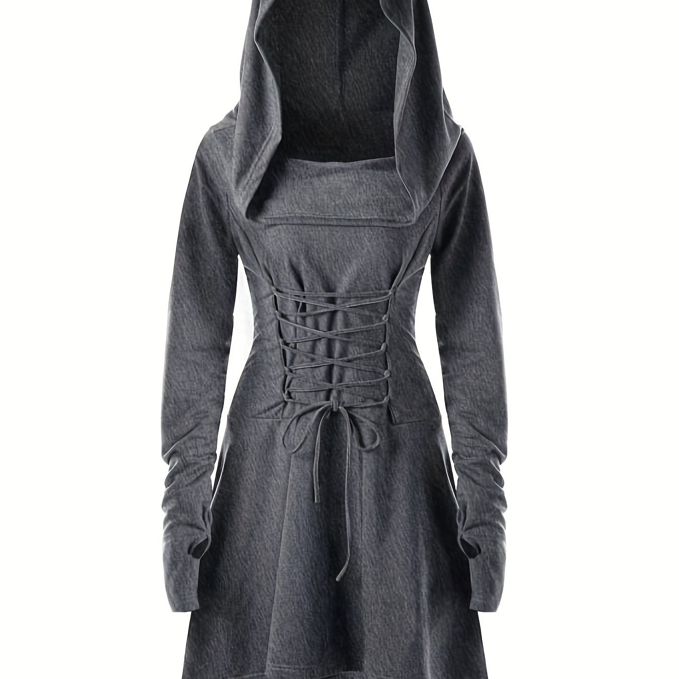 Gothic Witch Cosplay Dress, Medieval Renaissance Halloween Cosplay Hooded Costume, Women's Clothing