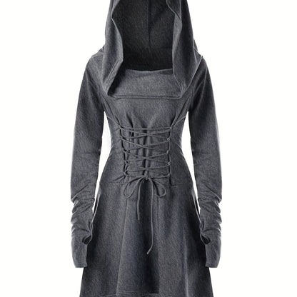 Gothic Witch Cosplay Dress, Medieval Renaissance Halloween Cosplay Hooded Costume, Women's Clothing