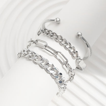4 Pcs/Set Multilayer Hand Jewelry Decorative Simple Chain & Bangle Bracelet Set for Women - Stylish Party Clothing Accessory - Durable Handcrafted Design - Perfect Gift Idea