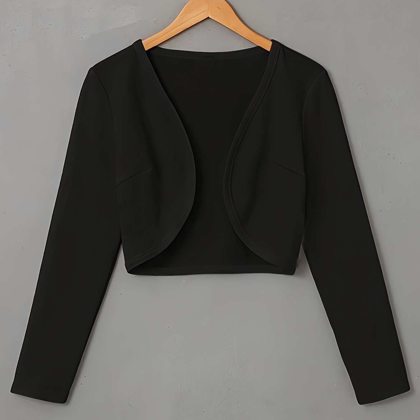 Chic Solid Color Cropped Jacket - Stylish Open Front, Long Sleeve Comfort - Ultra-Versatile Spring & Fall Outwear for Women