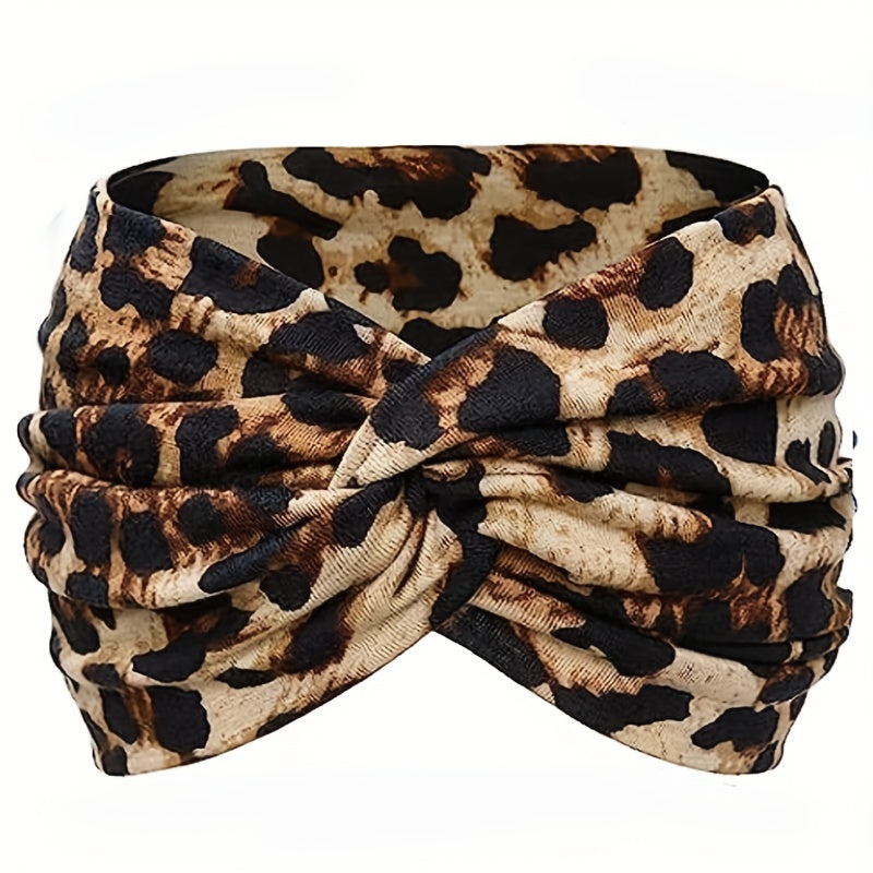 1pc Elegant Leopard Print Knitting Sports Headband - Stretchy, Sweat-Absorbing, Minimalist Design for Women - Perfect for Yoga, Fitness, and Valentines Day Festival