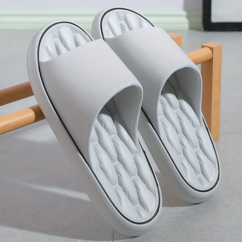 [Comfortable Slides] Comfortable Unisex EVA Slides | Non-Slip Indoor/Outdoor Slippers for Men and Women, Black with White Trim, Textured Sole for Enhanced Grip, Perfect for Home, Bathroom, or Casual Use, House Slippers