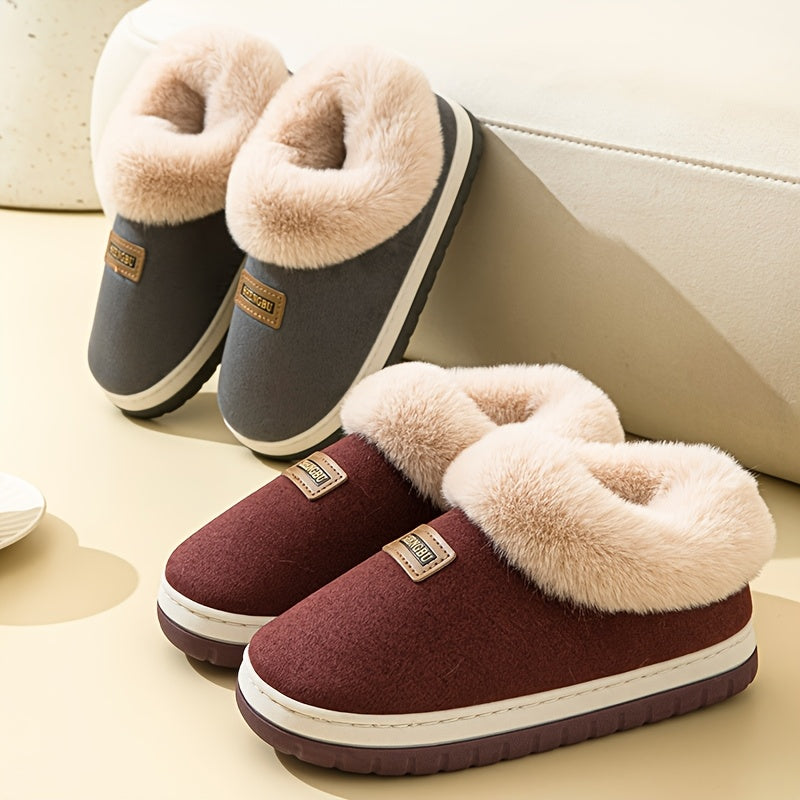 Cozy Winter Plush-Lined Slippers for Men and Women - Soft Indoor House Shoes with Trim, Gray and Maroon Options, Warm Ankle Support for Home Comfort, Casual Slippers | Casual Style Slippers | Plush Lining, House Slippers