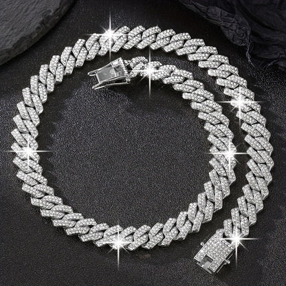 Chunky Iced Out Rhinestone Cuban Link Chain Necklace For Men, father's day gift