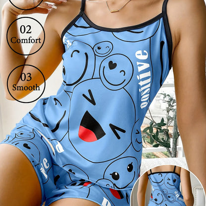 [Cute Pajama Set] Super Cute Printed Pajama Set | A Whimsical Featuring Elastic Waistband Shorts And a Comfortable Loose Top, Perfect for a Delightful And Restful Sleep