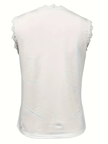 Solid Lace Short Sleeve Top, Versatile Blouse For Spring & Summer, Women's Clothing