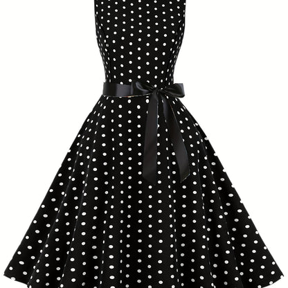 Women's Chic Sleeveless Polka Dot Dress - Vintage-Inspired Summer Sundress With Breathable Fabric, Perfect for Vacation Parties & Spring/Summer Celebrations