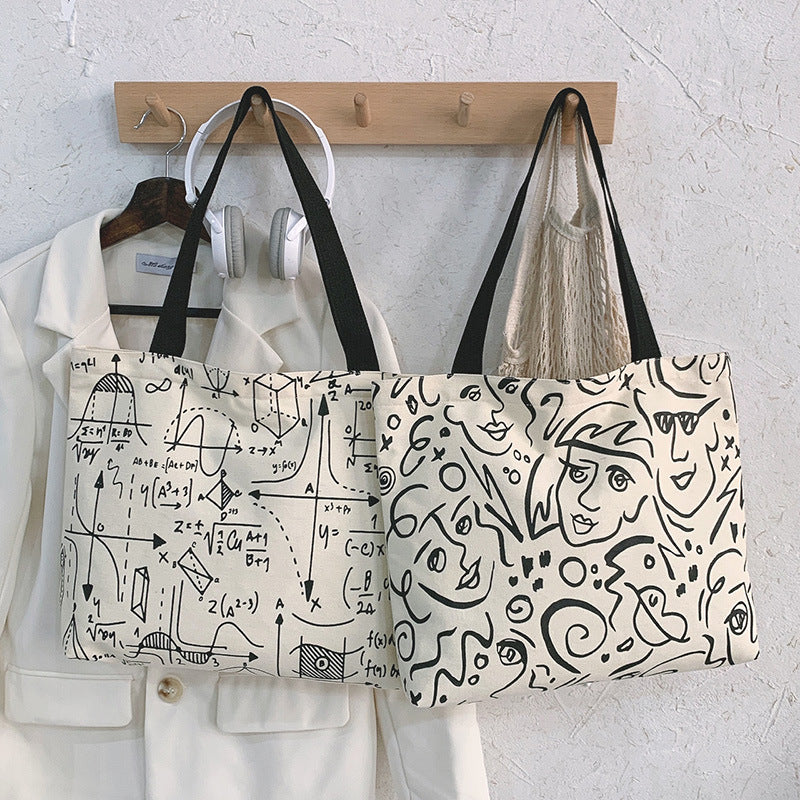 Personalized Graffiti Canvas Bag Large Capacity Casual Fashion All-Match Shopping Tote Bag Ins Fresh And Sweet Shoulder Bag