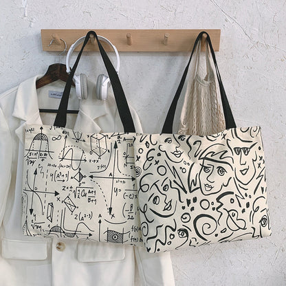 Personalized Graffiti Canvas Bag Large Capacity Casual Fashion All-Match Shopping Tote Bag Ins Fresh And Sweet Shoulder Bag