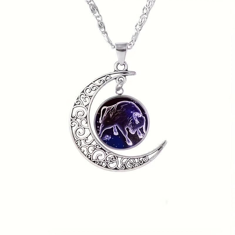 Twelve Zodiac Constellations Moon Phase Necklace - Timeless Gemstone Pendant with Adjustable Chain - Unique Personality Jewelry and Birthday Gift Idea for Women and Girls