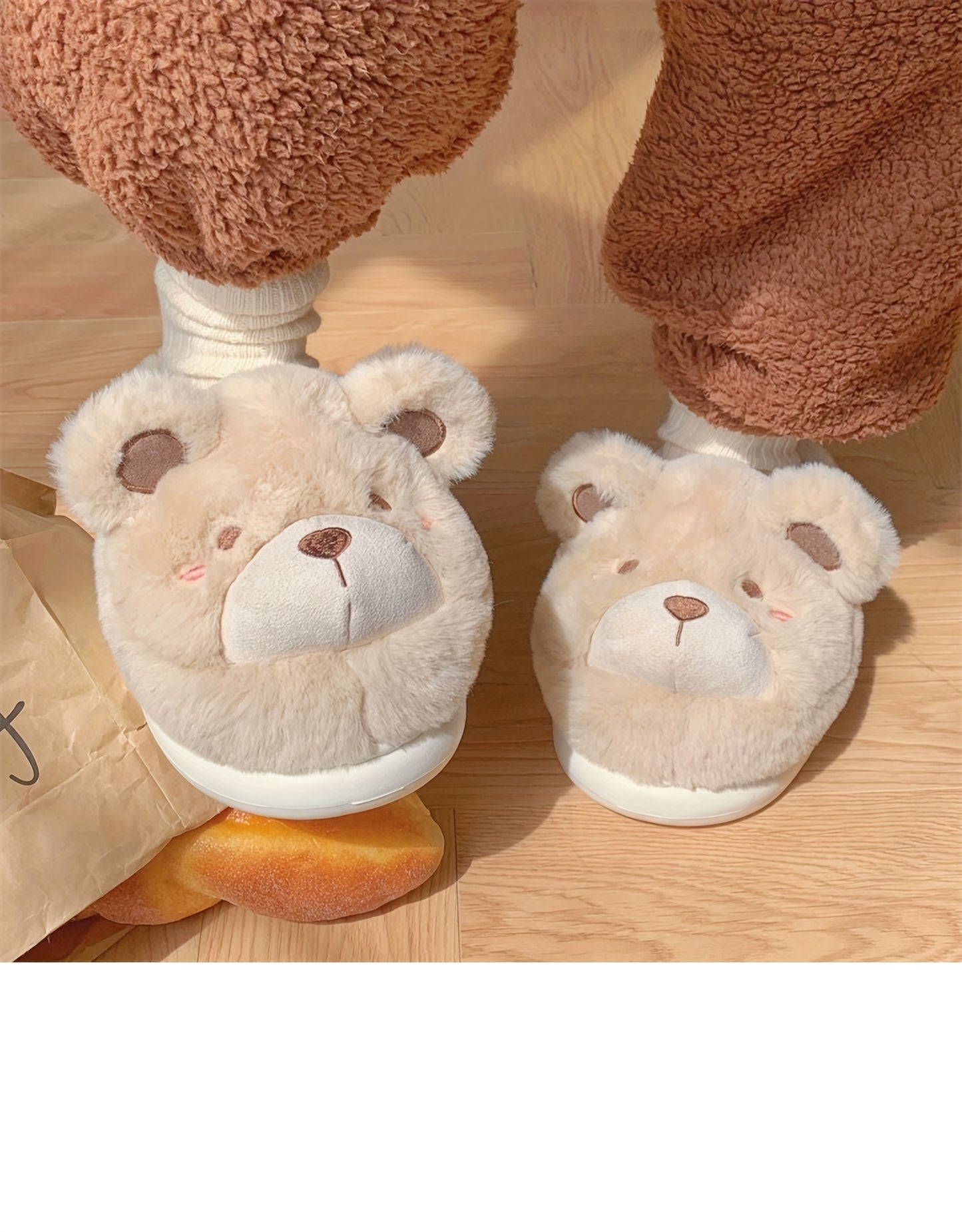 XIXITIAO Winter Plush Bear Slippers for Women & Men - Cozy Cover Slip-On Indoor House Shoes with Cute Cartoon Design, Non-Slip EVA Sole, Warm Home Slippers for Cold Floors, Cold Weather Footwear, Playful Footwear, Soft Lining