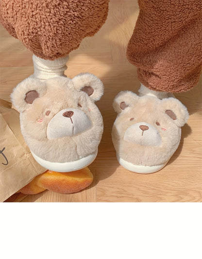 XIXITIAO Winter Plush Bear Slippers for Women & Men - Cozy Cover Slip-On Indoor House Shoes with Cute Cartoon Design, Non-Slip EVA Sole, Warm Home Slippers for Cold Floors, Cold Weather Footwear, Playful Footwear, Soft Lining