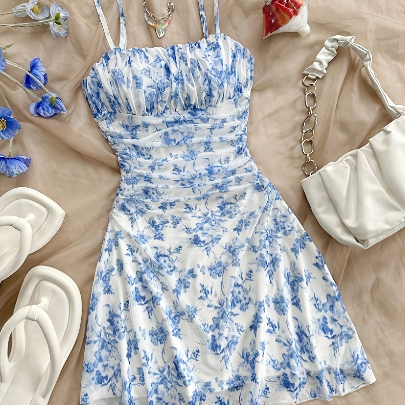 Women's New Floral Print Halter Dress Fashionable Elegant Suitable for All Seasons