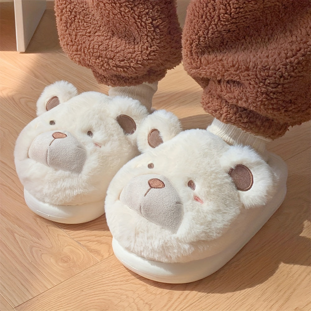 XIXITIAO Winter Plush Bear Slippers for Women & Men - Cozy Cover Slip-On Indoor House Shoes with Cute Cartoon Design, Non-Slip EVA Sole, Warm Home Slippers for Cold Floors, Cold Weather Footwear, Playful Footwear, Soft Lining
