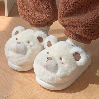 XIXITIAO Winter Plush Bear Slippers for Women & Men - Cozy Cover Slip-On Indoor House Shoes with Cute Cartoon Design, Non-Slip EVA Sole, Warm Home Slippers for Cold Floors, Cold Weather Footwear, Playful Footwear, Soft Lining