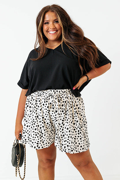 Black Seamed Back High Low Hem V Neck Cuffed Sleeve Plus Size Tee