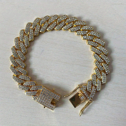 Chunky Iced Out Rhinestone Cuban Link Chain Necklace For Men, father's day gift